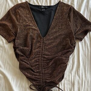 H&M Metallic Brown V-Neck Top